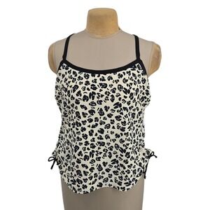 South Point Tankini Swim Top Women 16W Leopard Animal Print Adjustable Ruched